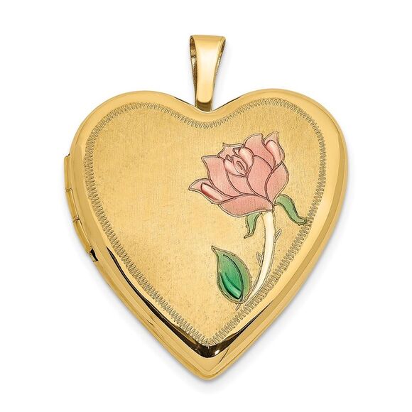 14k Yellow Gold and Enamel Rose Heart Locket, 20mm - Picture 1 of 6